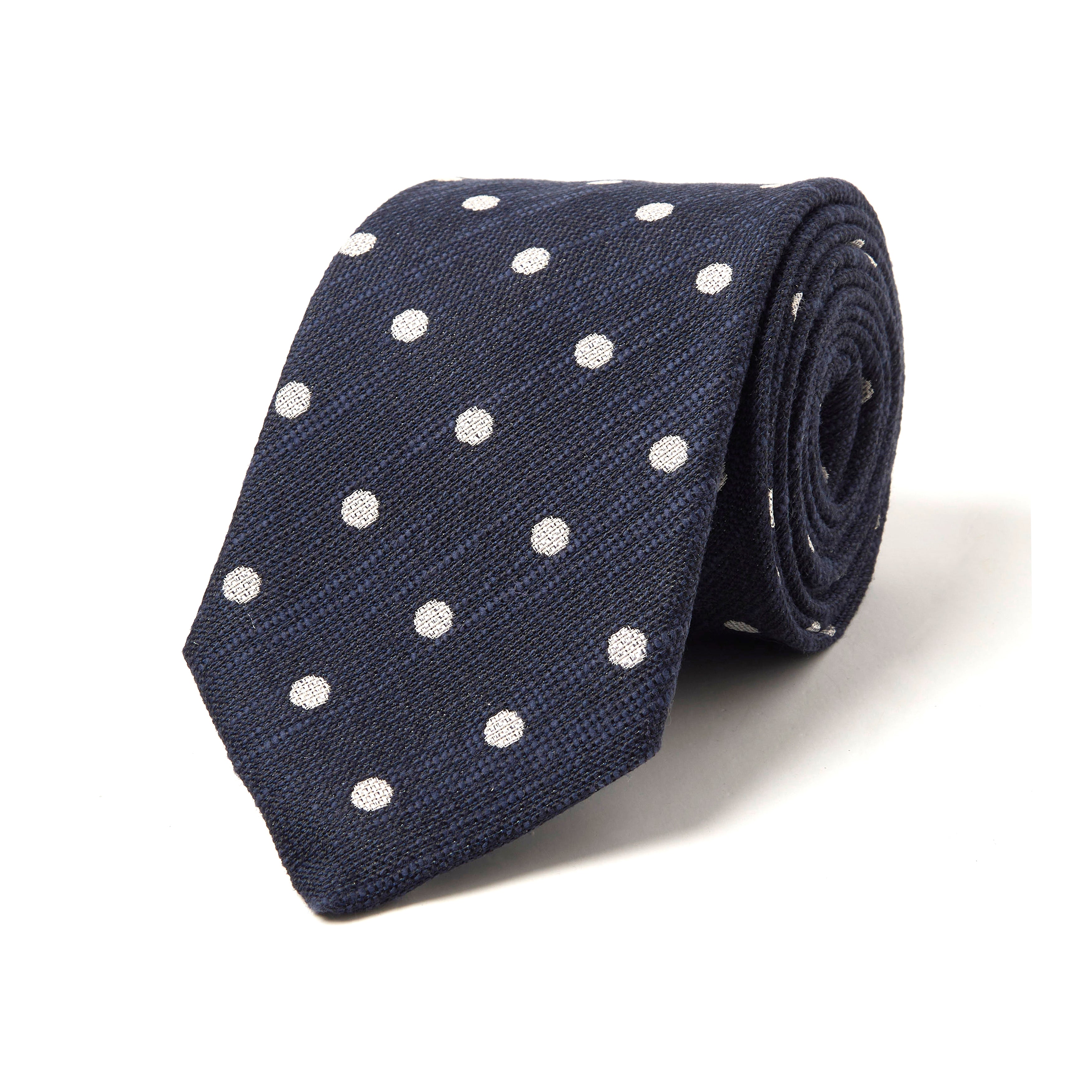 Tussah Weave - Navy - Polkadot